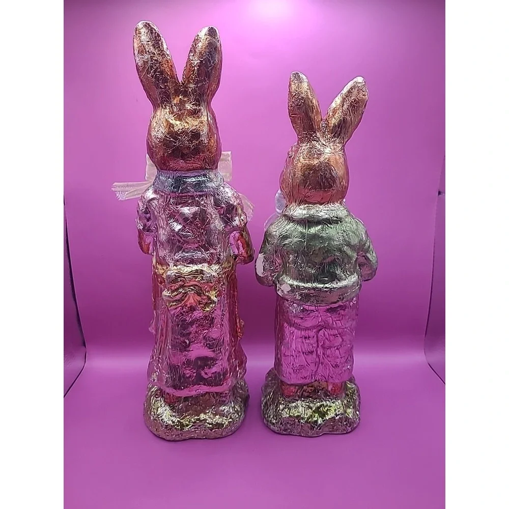 Vintage Ganz Faux Foil Wrapped Chocolate Easter Bunny Rabbit Lot Two Bunnies‎
